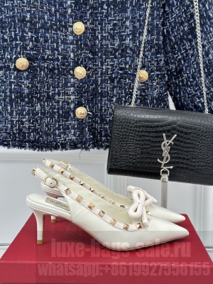 VALENTINO ROCKSTUD BOW SLINGBACK PUMP IN OFF WHITE PATENT LEATHER WITH MATCHING STUDS 60MM