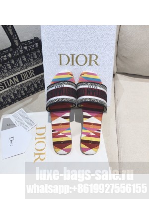Dior Dway Flat Slide Sandals in Multicolor Patchwork Embroidered Cotton 2021 Collection 