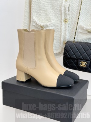 Chanel 5cm Lambskin Ankle Boot beige