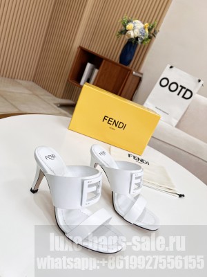 Fendi Calfskin Signature Slide Sandals Mule 2022 Collection White