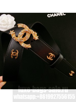 Chanel Calfskin Belt 3cm with Star CC Buckle Black  2021 Collection 01