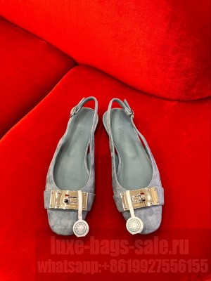 Hermes Innocente Slingback flat in suede goatskin dark gray