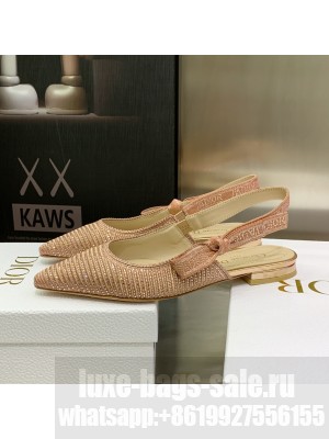 Dior J'Adior Slingback Ballerinas Flat in Pink Cotton Embroidered with Crystal 2022 Collection