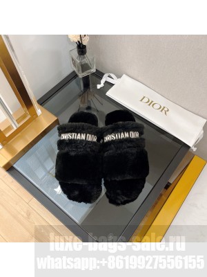 Christian Dior DIOR CHEZ MOI SLIDE Cotton Embroidery and Shearling 016