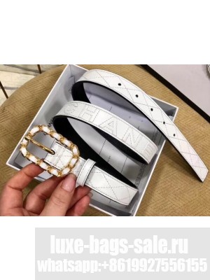 Chanel Width 2.5cm Chain Buckle Quilting Leather Belt White