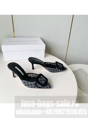 MANOLO BLAHNIK MAYSALEBIUS Black/Grey Mesh Checkered Mules