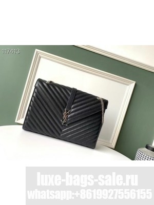 SAINT LAURENT ENVELOPE LARGE BAG IN MIX MATELASSE GRAIN DE POUDRE EMBOSSED LEATHER 600166B BLACK