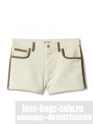 Miumiu Women's Denim And Leather Shorts Cream