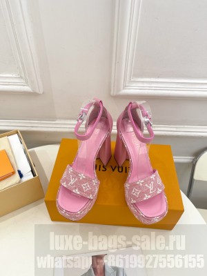 Louis Vuitton Fame Heel Platform Sandal 12cm in Monogram Jacquard Pink