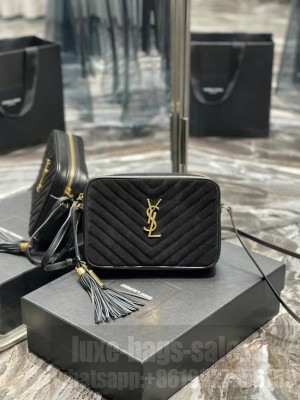Yves Saint Laurent LOU CAMERA BAG IN QUILTED SUEDE AND SMOOTH LEATHER 520534 black