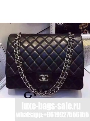 Chanel Lambskin Classic Flap 33cm Bag Black With Silver Hardware 2018