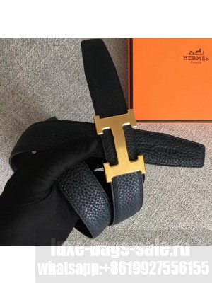 Hermes Width 3.2cm Reversible Leather Constance H Buckle Belt Navy Blue/Gold