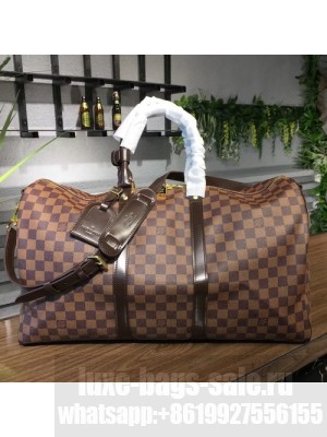 Louis Vuitton Keepall 50 Bandouliere Duffle Bag Damier Ebene Canvas Fall/Winter 2017 Collection N41427, Beige