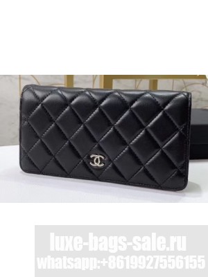 Chanel Classic Long Bi-fold Wallet 31566 Lambskin Black