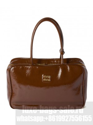 Miumiu Beau Naplak Patent Leather Bag Coffee