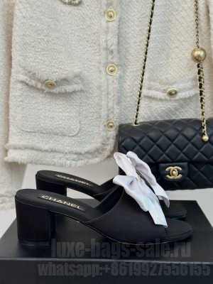 Chanel Satin 6cm Bow Mule Black/White 2024