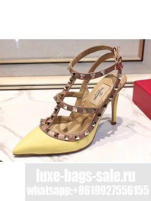 Valentino Heel 9.5cm Rockstud Caged Pumps in Patent Leather Yellow