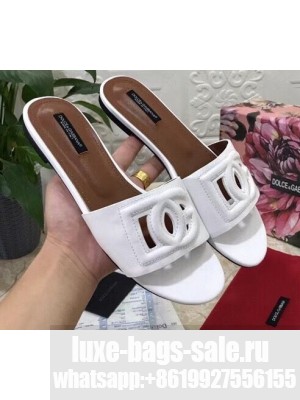 Dolce & Gabbana Calfskin Flat Sliders White With DG Millennials Logo 2021