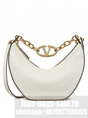 Valentino Small Vlogo Moon Hobo Bag In Grainy Calfskin With Chain Cream