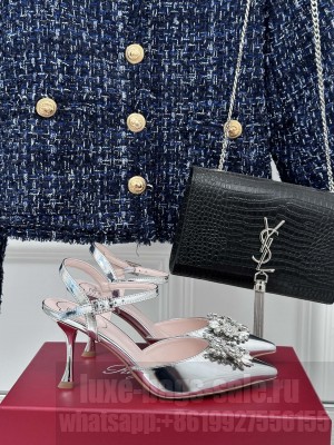 Roger Vivier Flower Strass Buckle 8.5cm Slingback Pumps in silver