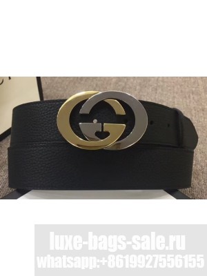 Gucci Width 4cm Leather Belt Black with Gold/Silver Interlocking G Buckle
