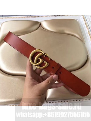 Gucci 3.8cm Wide Leather Belt With gold gg buckle burgundy