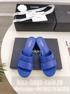 Chanel 4cm Lambsink Quilted Mule Blue 2025