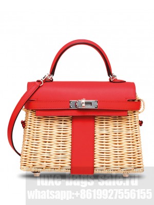 Hermes Kelly Picnic Mini Osier / Swift Vert Verone Red