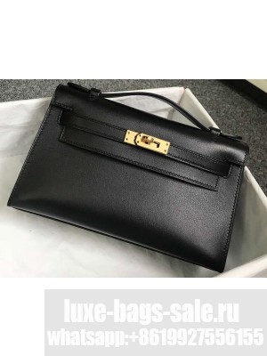 Hermes Kelly 22 Clutch Bag In Original Swift Leather Black