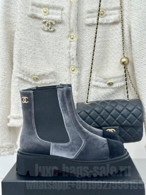 Chanel Women's Velvet & Suede Boots Black