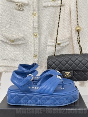 Chanel Sandals Lambskin Blue G46108 