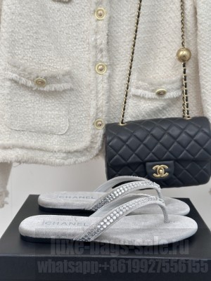 Chanel Thongs Velet & Strass Gray & Silver 2025