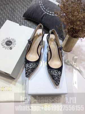 Dior J'Adior Slingback Pumps 6.5cm in Deep Blue Toile de Jouy Reverse Embroidered Cotton 2021 Collection 