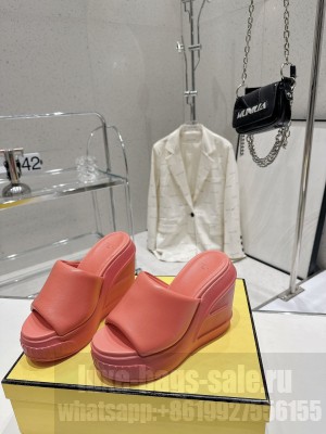 Fendi Fashion Show 14cm Heel First Wedge Slide Sandal Dark Pink