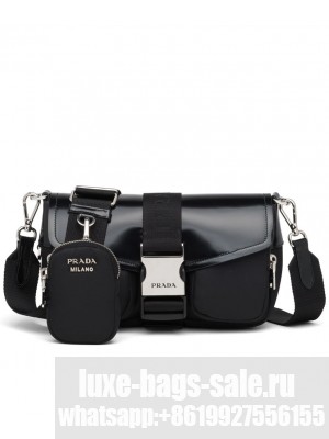 Prada Pocket Nylon And Brushed Leather Bag 1BA896 Black