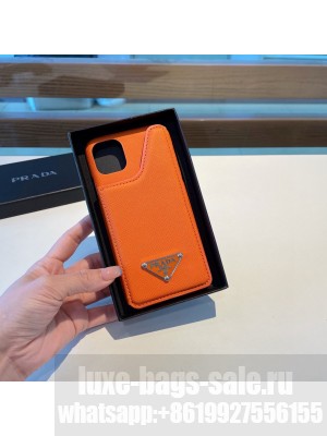 Prada Saffiano Leather iPhone Case with Pouch Orange 2021