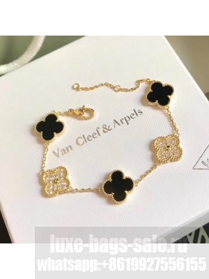 Van Cleef&Arpels Fiver Clovers Crystal Bracelet Black Gold Collection
