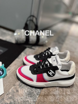 Chanel Calfskin, Suede & Fabric Sneakers Rose/Black/White 2023 Collection