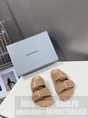 Balenciaga Unisex Suede strap slides Beige