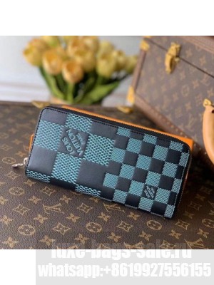 Louis Vuitton Men's Zippy Wallet Vertical in Damier 3D Leather N60442 Aqua Green 2021 Collection