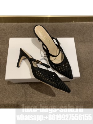 Christian Dior Dior Capture Heeled Mule Black Mesh Cannage Embroidery 2022 Collection