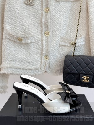 Chanel Patent Leather Bow 8cm Slide Mule White 2025 