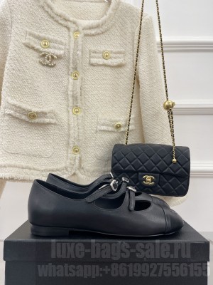 Chanel Women's Mary Janes Lambskin Flat Sandals with Double Buckle Black 2023 Collection