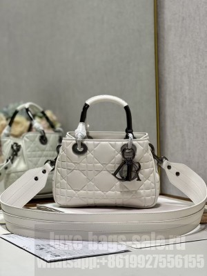 LADY DIOR TOP HANDLE SMALL BAG Latte Cannage Lambskin C9228 WHITE&BLACK