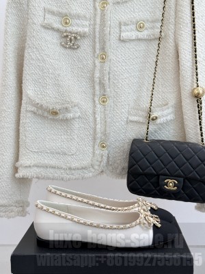 Chanel Calfskin Ballet Flats with Chain Bow White 2025