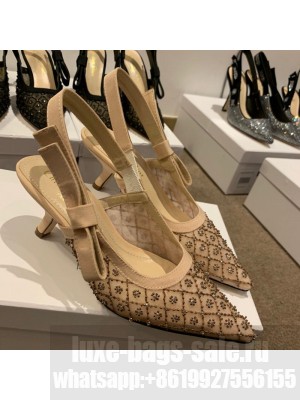 Dior J'Adior Slingback Pumps/Ballerinas Flats in Nude Crystal Mesh Embroidery Spring/Summer 2021 Collection