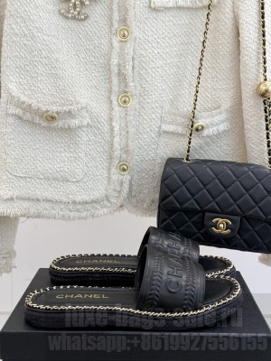 Chanel flat CC with chain black slippers 2025