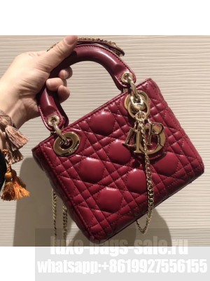 Lady Dior Mini Bag in Cannage with Chain Dark Red/Gold