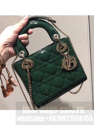 Lady Dior Mini Bag in Cannage with Chain Patent Green