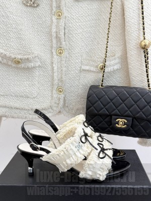 Chanel Fabric Trim Bow Heel 5cm Sandals 2025 White